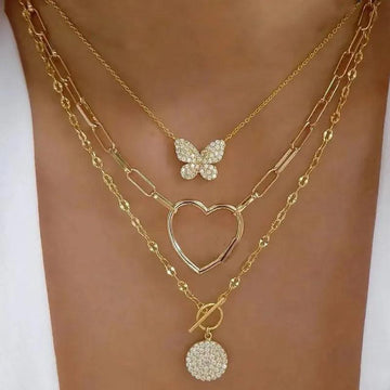 Bohemian Multilayer Crystal Butterfly Pendant Necklaces For Women Girls - Fashion Hollow Heart Choker Necklaces - The Jewellery Supermarket